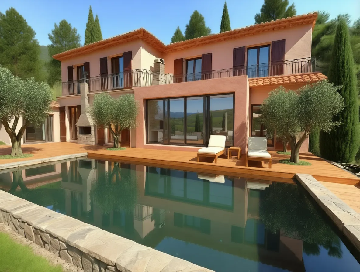 Mature olive trees and cypress added